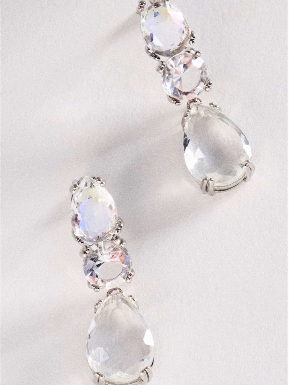 Anthropologie Gradient Clear Crystal Teardrop Drop Earrings - Silver